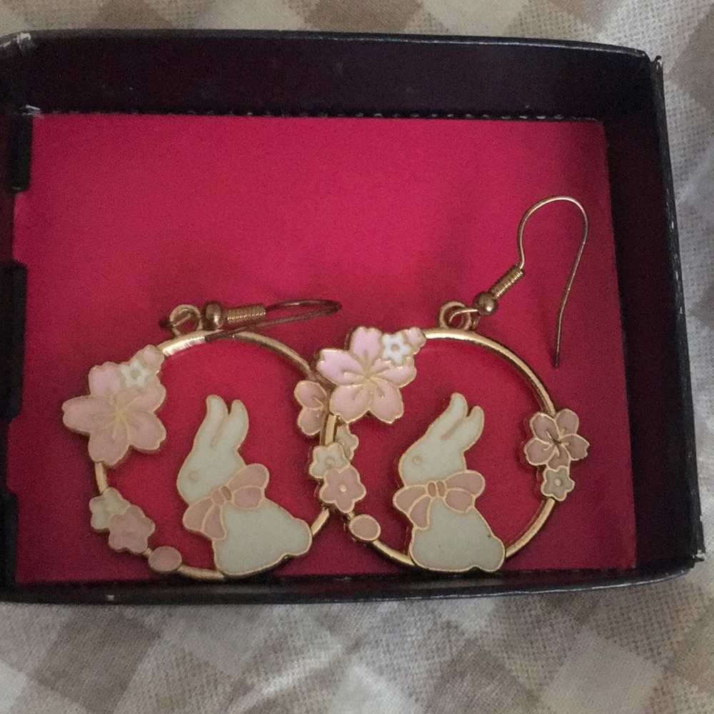 Charming Gold and Pink Bunny Earrings